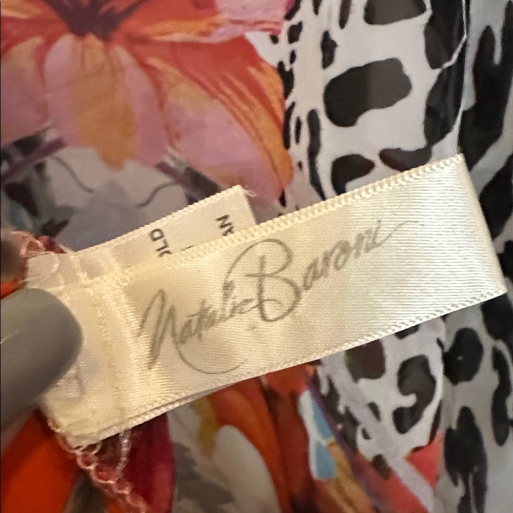 Natalie Baroni Colorful Floral & Animal Print geisha Blouse 100% silk - Picture 6 of 7